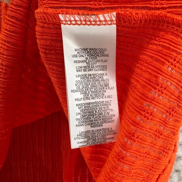 Pilcro Anthropologie Top Womens M Orange Rib Knit Stretch Crew Neck Long Sleeve - Picture 9 of 10